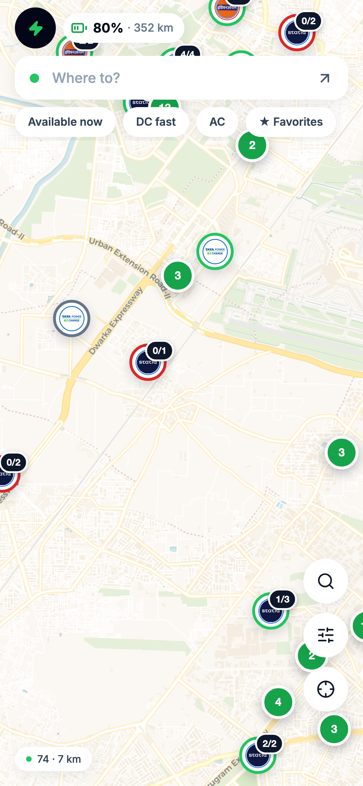 Chargzy app — unified map view
